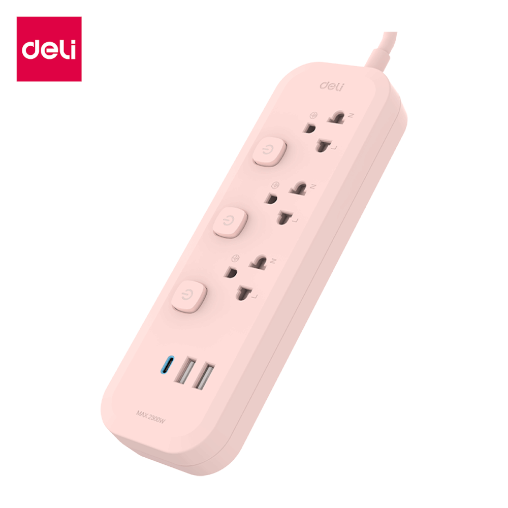 รางปลั๊กไฟ 3 ช่อง 2USB 1TYPEC DELI CT493-PK-01 ความยาวสาย 3 เมตร